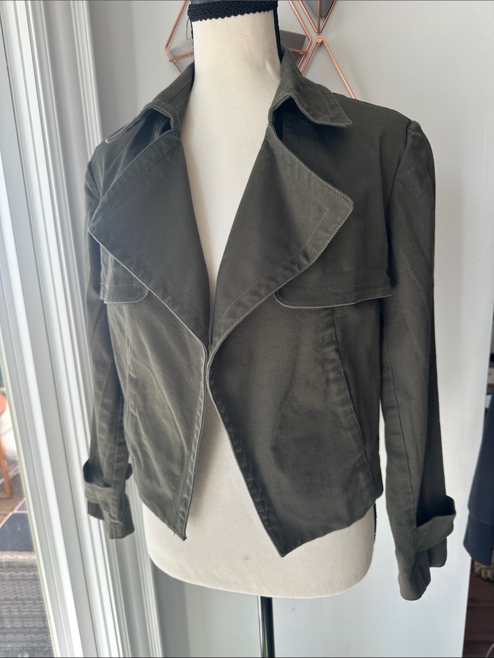 LORD & TAYLOR Women’s Olive Green Utility Military Cropped Open Jacket Blazer XS